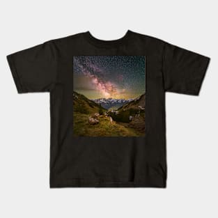 Amazing landscape of Switzerland and colourful Milky Way Kids T-Shirt